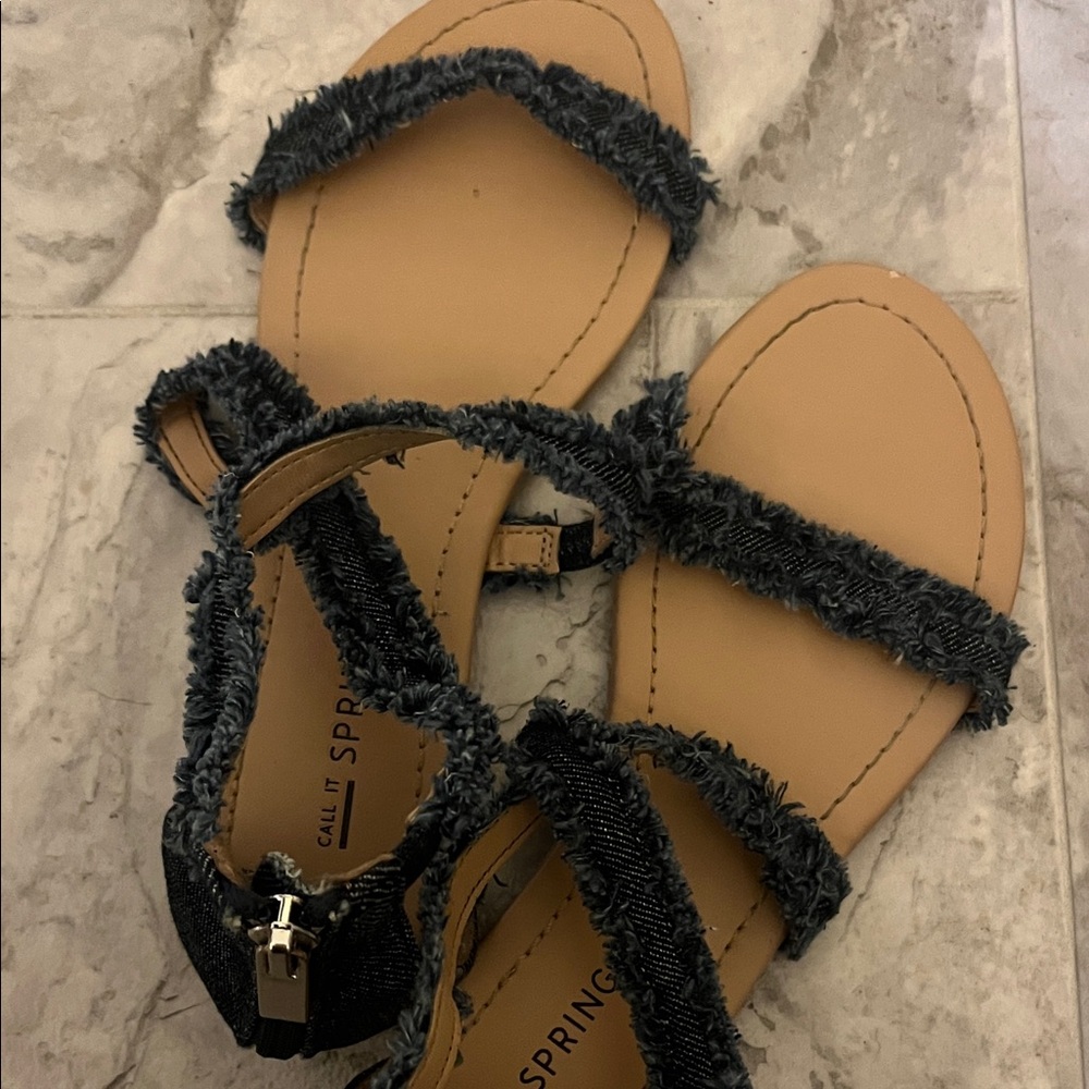 Soda Denim and Tan Strappy Sandals - Picture 15 of 16